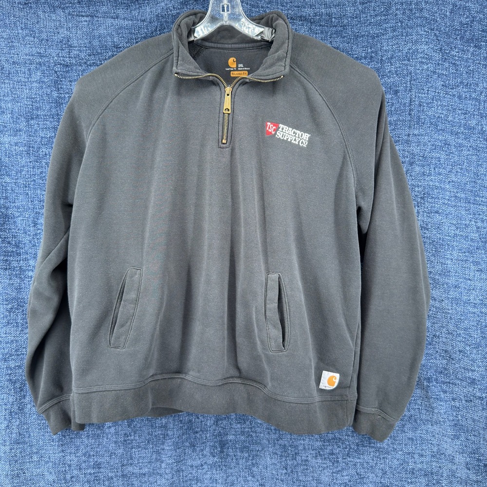 Carhartt Quarter Zip Pullover Mens 2XL Black Cotton Relaxed Fit Tractor Supply